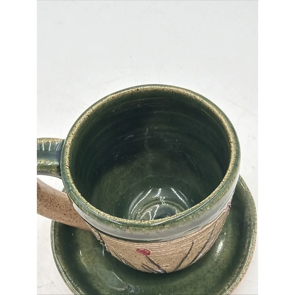 Studio Pottery Demitasse Espresso Coffee Cup W/Saucer Handmade Signed